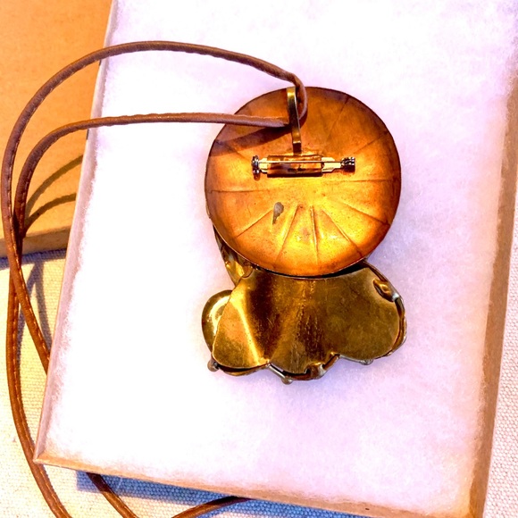 Vintage Art Deco Eclectic Metal & Stone Retro 2-in-1 Pendant & Brooch Necklace - Picture 3 of 10
